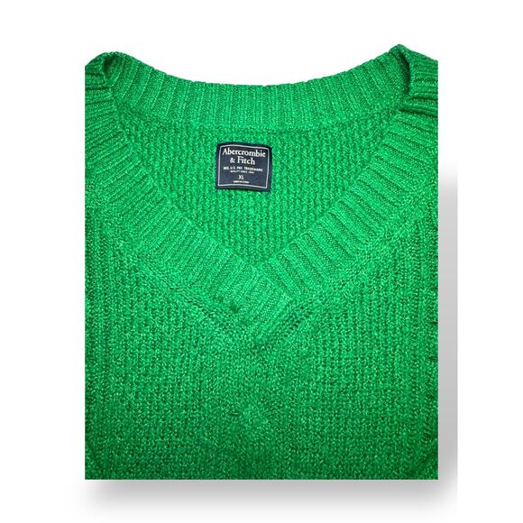 Abercrombie & Fitch Green Cable Knit V-Neck Chunky Sweater XL Cozy Soft - Picture 4 of 5